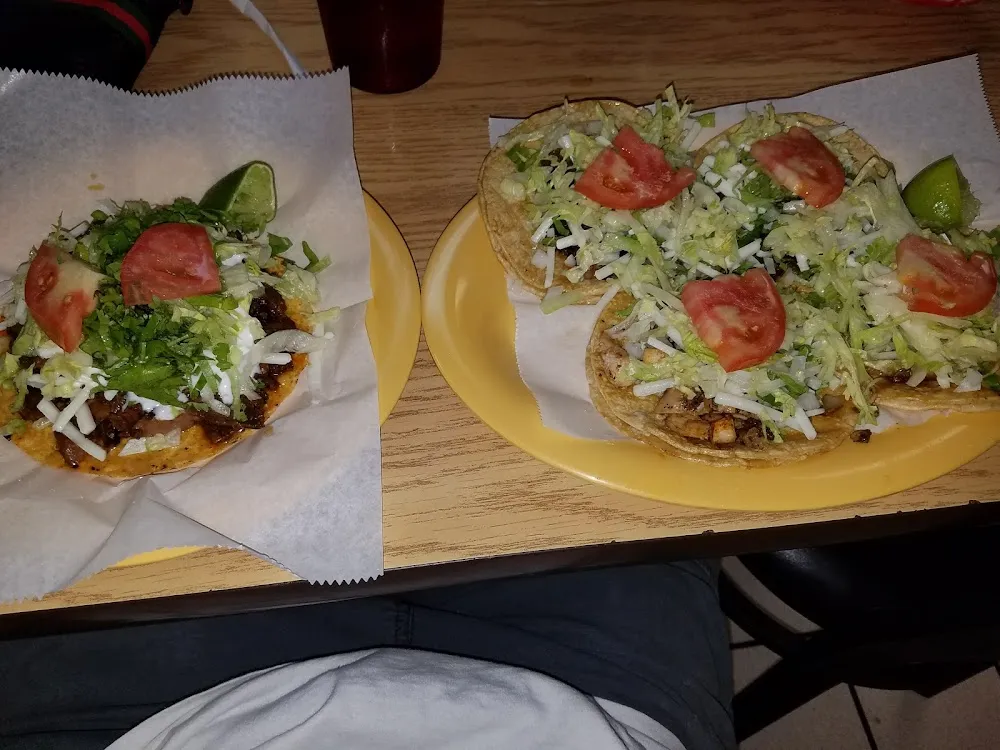 Steak Tostada and Chicken Tacos